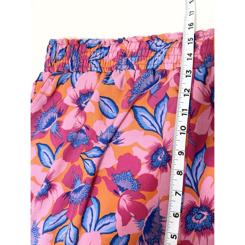 Rose + Olive Floral Wide Leg Cropped Pants Size 2X Pull On Pink Orange Blue - Picture 10 of 12